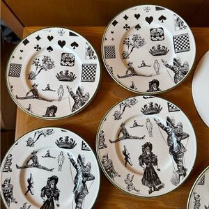 Luneville “Le Joueur” (The Gamber) 4 lg Cups & Saucers + 4 Dessert Plates “RARE”